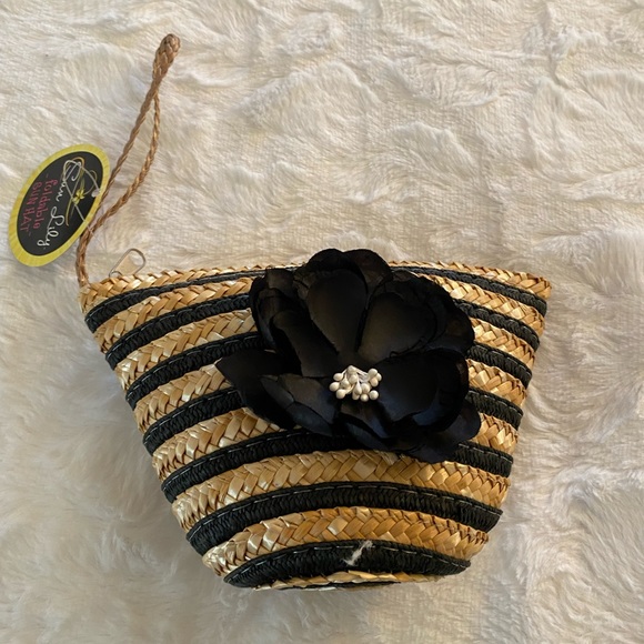 Handbags - Cute bag with straw hat inside - new with tags. Black sun hat - enjoy!